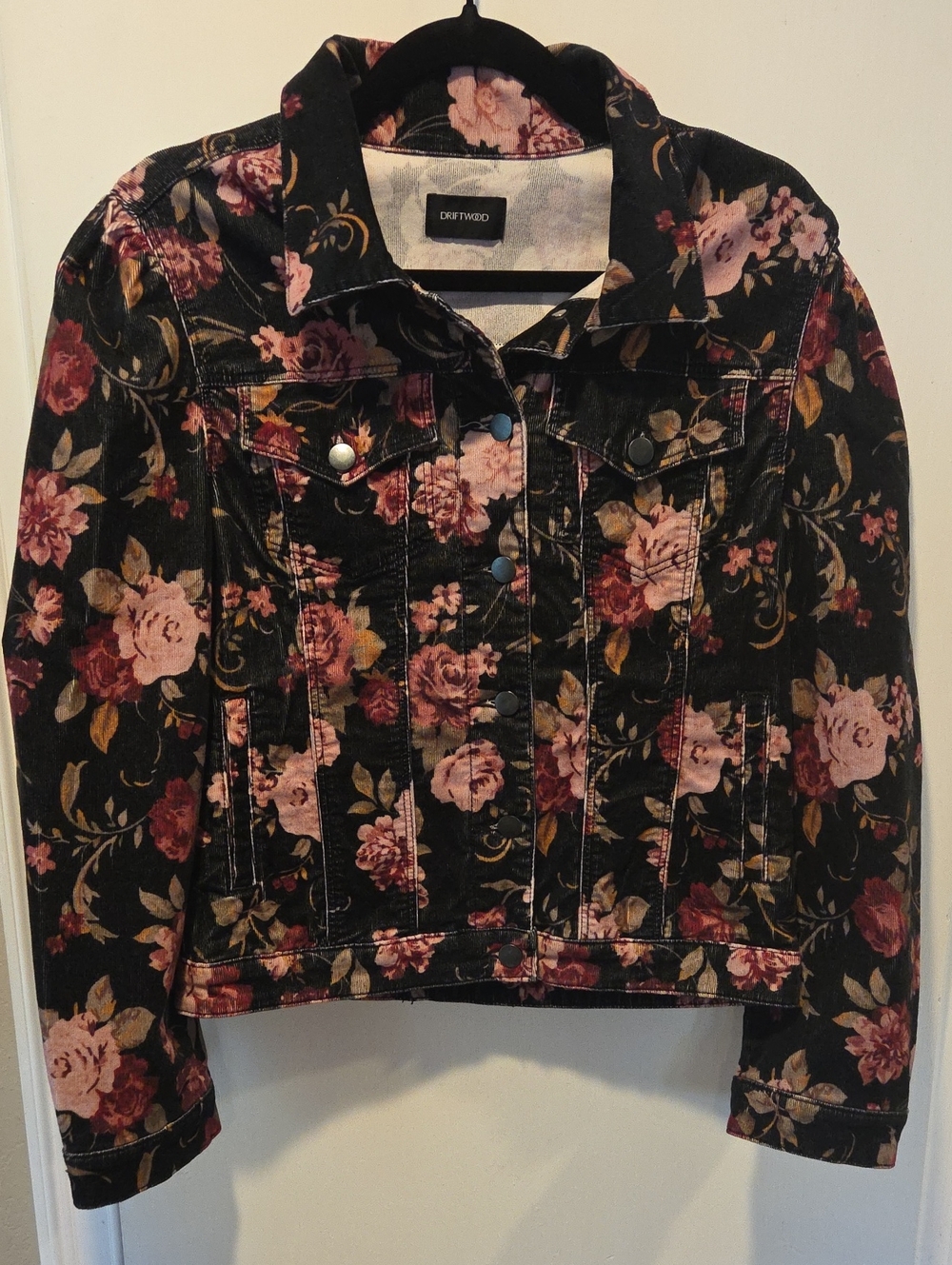 DRIFTWOOD Black Floral Corduroy Jacket L